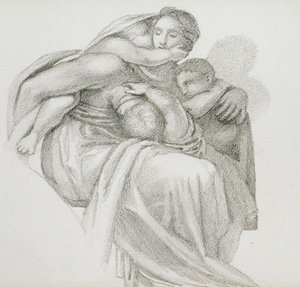 Moeder en drie kinderen door Edward Coley Burne Jones
