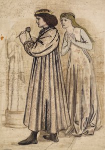 Scène van koning René die een figuur beeldhouwt terwijl hij wordt bekeken door zijn nieuwe bruid door Edward Coley Burne Jones