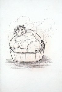 William Morris (1834-96) in een badkuip, uit een album met tekeningen door Edward Coley Burne Jones
