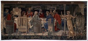 Zoektocht naar de Heilige Graal Wandtapijten, Paneel 1, Ridders van de Ronde Tafel opgeroepen door de Vreemde Jonkvrouw, 1898-1899 door Edward Burne Jones