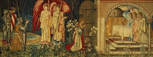 De prestatie van de Heilige Graal door Sir Galahad, Sir Bors en Sir Percival door Edward Burne Jones