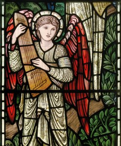 Wilden, All Saints, Morris & Co., Edward Burne-Jones, John Henry Dearle, Engelen van het paradijs, Angel Musicians (detail), Louisa, Alfred, The Baldwins, Premier, Methodist, Worcestershire