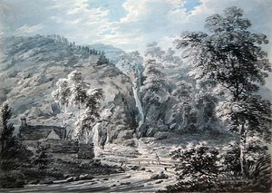 Een waterval bij Corwen, Noord-Wales door Edward Dayes