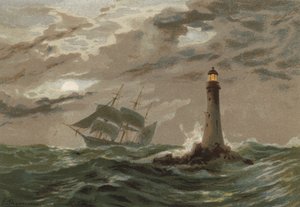 Maanlicht, Eddystone Lighthouse door Edward Duncan