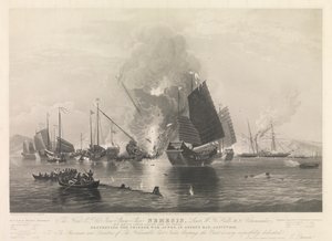 De Hon. E.I. Co. IJzeren Stoomschip Nemesis, ... met boten van Sulphur, Calliope, Larne en Starling, vernietigen de Chinese oorlogsschepen in Anson