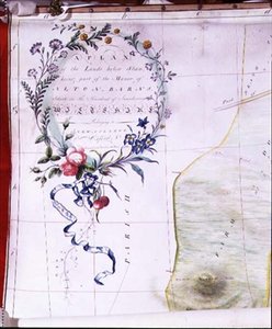 Descriptieve cartouche van een plan van het landgoed van Alton Barns behorend tot New College, Oxford door Edward Eyre
