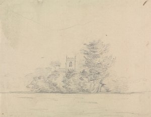 Landschap met kerk door Edward Francis Burney