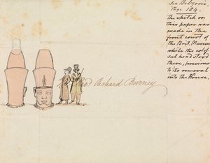 Brief aan ds. Richard Burney met tekening van kolossaal hoofd uit de binnenplaats van het British Museum door Edward Francis Burney