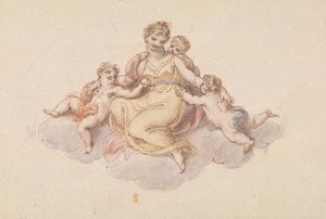 Moeder en Kinderen Zittend op Wolk