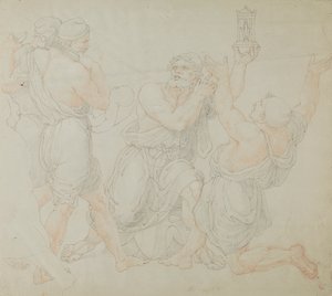 Studie voor de figuren van Demitrius en twee arbeiders door Edward Francis Burney