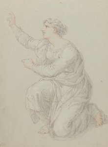 Studie voor de knielende figuur van Priscilla door Edward Francis Burney