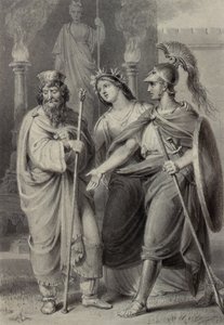 Krijger vergezeld door een vrouw spreekt een Priester aan in de Omgeving van een Tempel door Edward Francis Burney