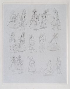 Figuren die verschillende beroepen tonen (gravure)