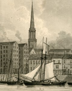 St. Georges Kerk vanaf de dokken, Liverpool, c. 1830