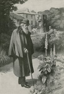 Charles Darwin in zijn tuin bij Down House door Edward Frederick Skinner