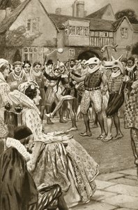 Koningin Elizabeth I vermaakt door narren door Edward Frederick Skinner