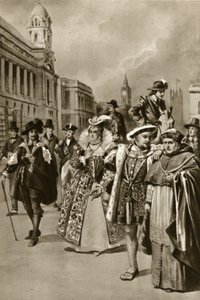 Straten van Londen: Koning Karel I, Koningin Elizabeth I, Koning Hendrik VIII, Kardinaal Wolsey door Edward Frederick Skinner