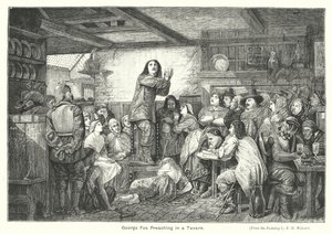 George Fox preekt in een taverne door Edward Henry (after) Wehnert