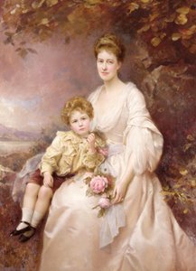 Portret van Laura Gwendolen Gascoigne en haar zoon Alvary door Edward Hughes