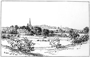 Stratford-upon-Avon, Warwickshire, gezien vanuit het zuidoosten, 1885