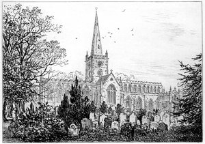 Stratford kerk gezien vanuit het noorden, Stratford-upon-Avon, Warwickshire, 1885