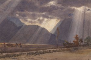 Landschap bij Ageles - Gazost aan de voet van de Pyreneeën door Edward John Poynter