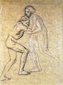 Studie van twee naakte mannen die elkaar omarmen voor De terugkeer van de verloren zoon, 1869 door Edward John Poynter