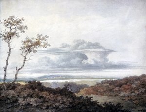 Landelijk landschap met latere wolkenstudies door Luke Howard, c.1808-11