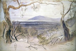 Een uitzicht op Levkas, Ionische eilanden door Edward Lear
