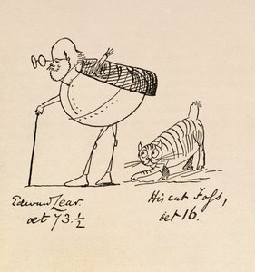 Edward Lear op 73-jarige leeftijd en zijn kat Foss, 16 jaar oud door Edward Lear