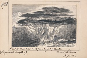 Illustratie bij Tennysons „The Gardener’s Daughter“: de Libanonberg, Syrië – „Een ceder spreidde zijn donkergroene schaduwlagen uit“ door Edward Lear