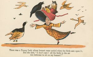 Er was een Jonge Dame wiens hoed loskwam toen de vogels erop zaten, uit 
