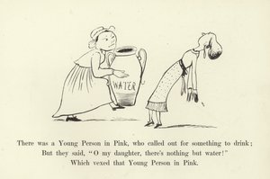 Er was een jong persoon in roze, die om iets te drinken riep door Edward Lear