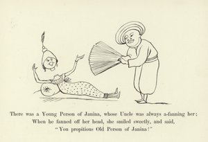 Er was een jong persoon van Janina, wiens oom haar altijd aan het wapperen was door Edward Lear