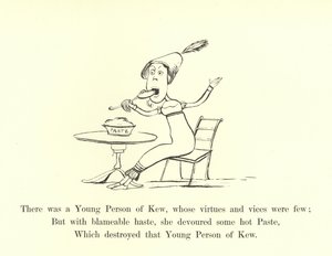 Er was een jong persoon van Kew, wiens deugden en ondeugden waren weinig door Edward Lear