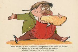 Er was een Oude Man uit Calcutta, die voortdurend brood en boter at, uit 