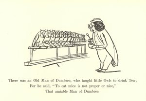 Er was een oude man van Dumbree, die kleine uilen leerde thee drinken door Edward Lear