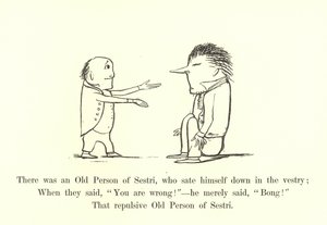 Er was een oude persoon van Sestri, die zichzelf neerzette in de sacristie door Edward Lear