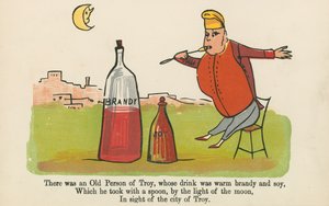Er was een oude persoon uit Troje, wiens drank warme brandy en sojasaus was, uit 
