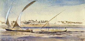 Twee Egyptische boten zeilen op de Nijl, nabij Abu Ajees