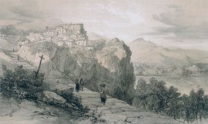 Gezichten in Rome en omgeving: Rocca Giovane en in de verte de steden Licenza en Civitella di Licenza