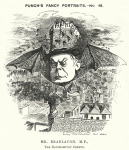 Punch cartoon: Charles Bradlaugh, Engelse liberale politicus en atheïst door Edward Linley (after) Sambourne
