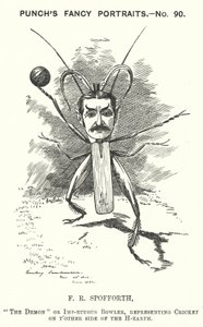 Punch cartoon: Fred Spofforth, Australische cricketspeler (gravure)