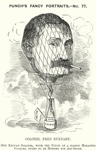 Punch cartoon: Frederick Burnaby, Britse leger inlichtingenofficier en ballonvaarder (gravure) door Edward Linley (after) Sambourne