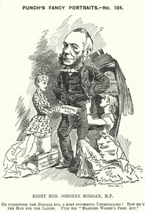 Punch cartoon: George Osborne Morgan, Welshe advocaat en liberale politicus (gravure) door Edward Linley (after) Sambourne