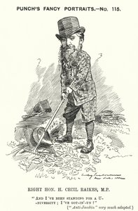 Punch cartoon: Henry Cecil Raikes, Engelse conservatieve politicus (gravure)