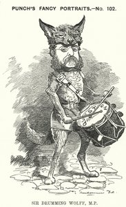 Punch cartoon: Henry Drummond Wolff, Engelse conservatieve politicus door Edward Linley (after) Sambourne