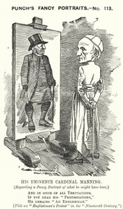 Punch cartoon: Henry Edward Manning, Engelse kardinaal en katholieke aartsbisschop van Westminster (gravure) door Edward Linley (after) Sambourne