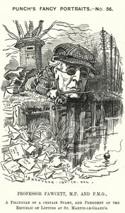 Punch cartoon: Henry Fawcett, Engelse politicus en econoom door Edward Linley (after) Sambourne