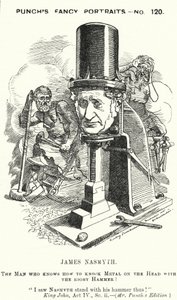 Punch cartoon: James Nasmyth, Schotse ingenieur en uitvinder van de stoomhamer (gravure) door Edward Linley (after) Sambourne
